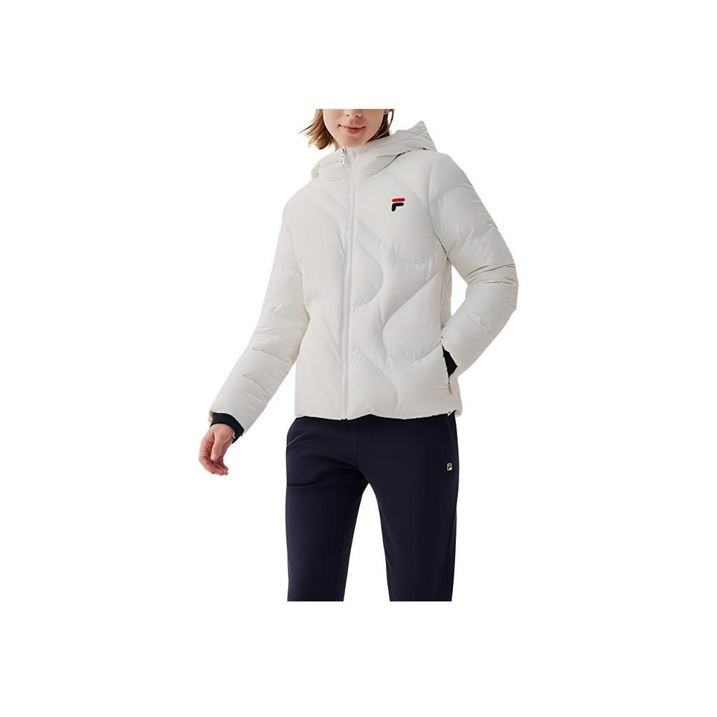 Fila Fleece Hooded Casual Long Sleeve Down Jacket Women Outerwear Standard-White F51W348919B-WT