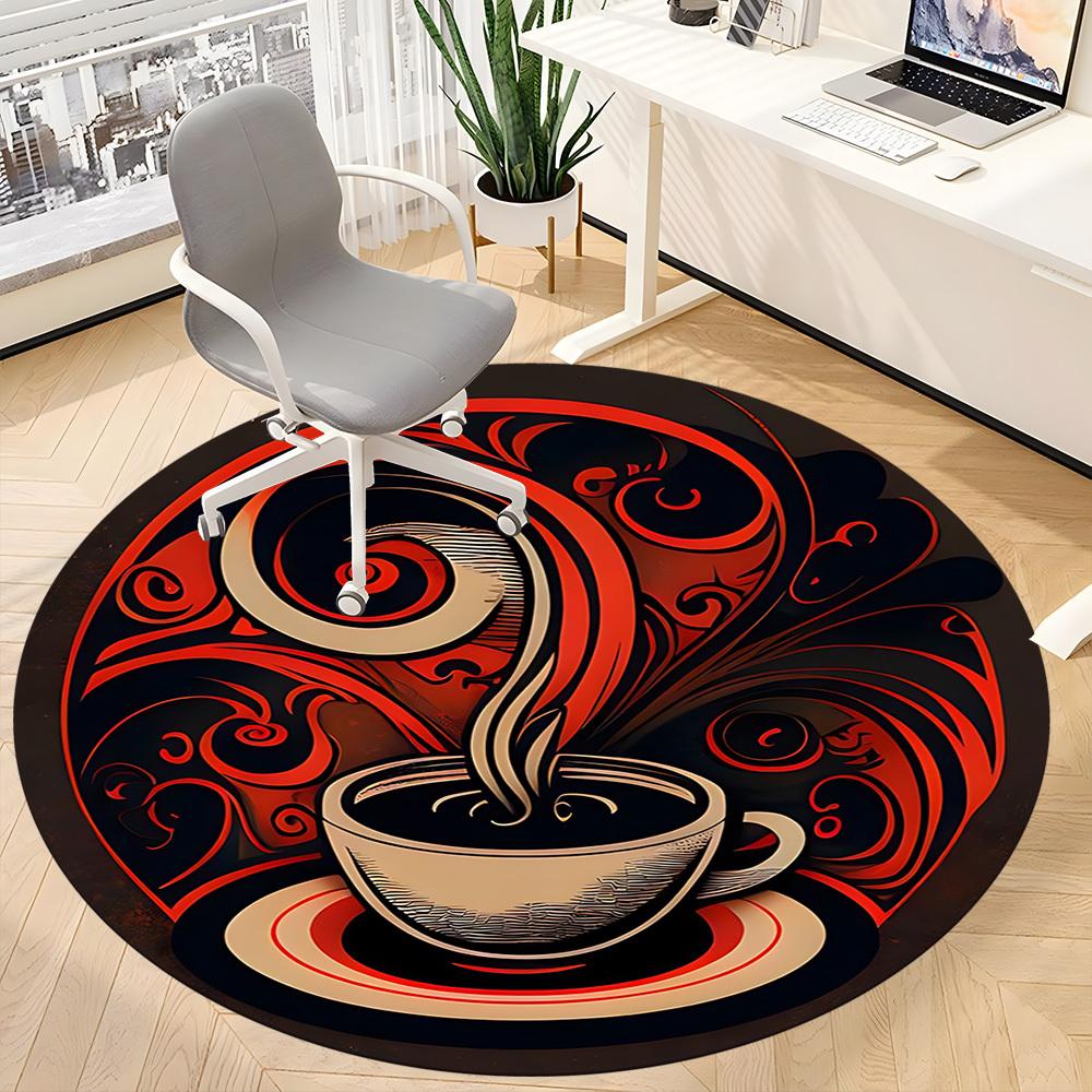 1PC Caffeine Art Office Round Area Rug, Mat Suitable For Office, Under Office Chairs Bedroom Living Room Home Decor, Room Deco