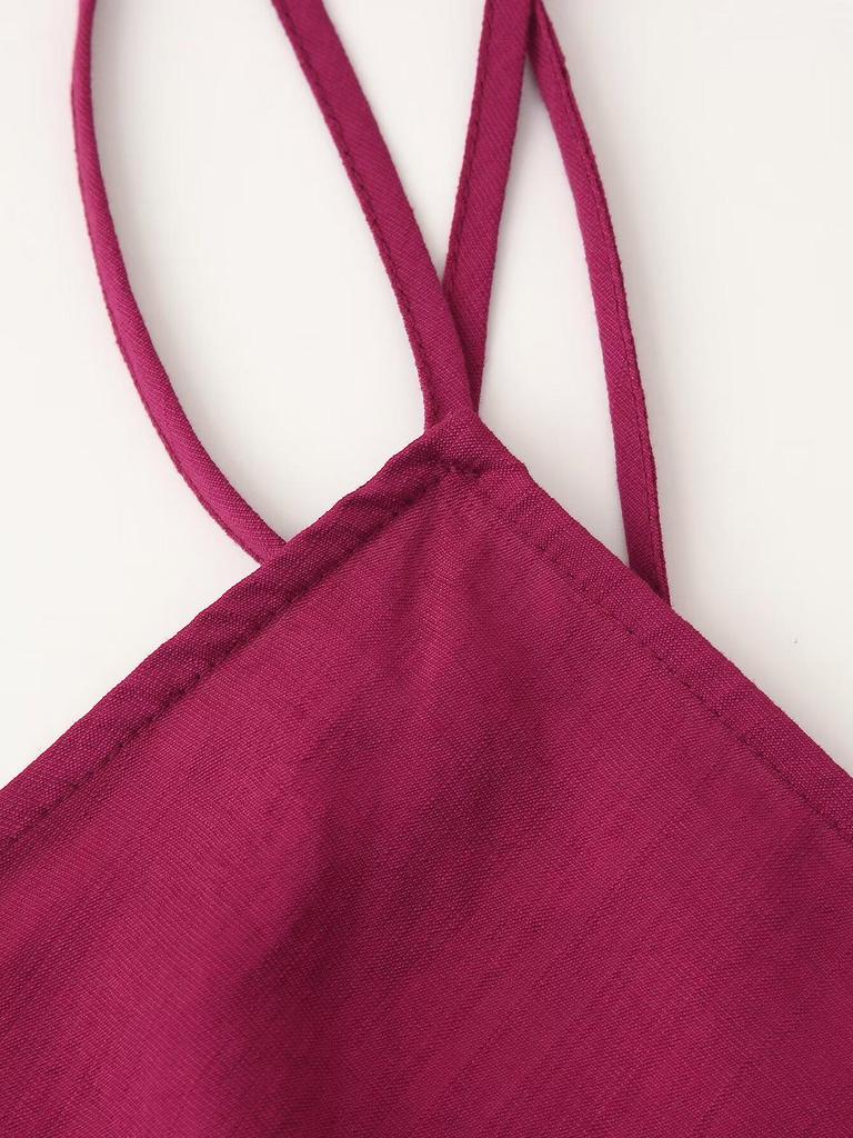 2025 Spring European & American Style Women's Simple Slimming Cotton-Linen Halter Dress