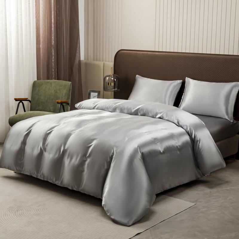 Black Luxury Ice Silk Bedding Set Satin Silky Duvet Cover Set With Pillowcase High-end Home Textiles Solid Color Bed Cover Sets