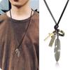 Used [Richapex] Leather Necklace Feather Antique Vintage Silver Cross Cross Genuine Leather Strap Accessory Plate Engraved Men's Women's Wing Wing
