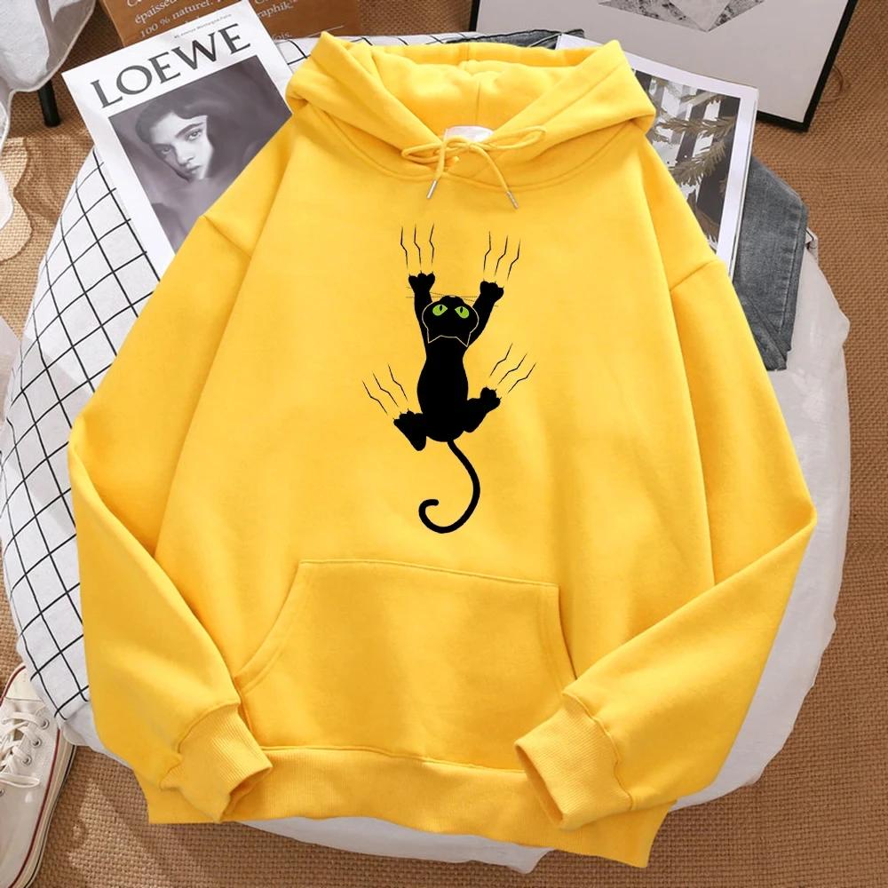 Naughty black Cat print men's hoodie comfortable cartoon hip-hop hoodie and Harajuku sweatshirt