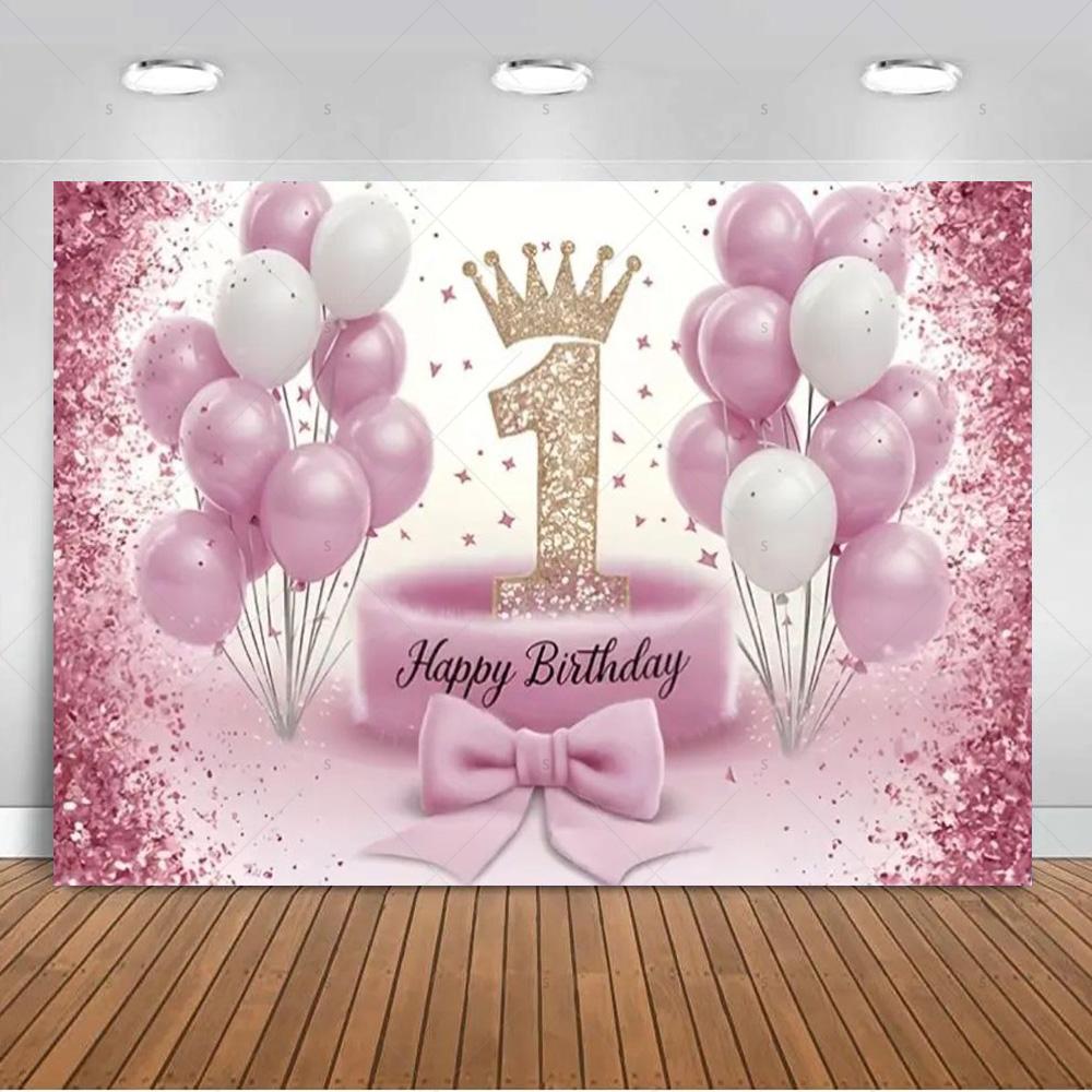1. Geburtstag Party Dekorationen Rosa Gold Ballons Glitzer Hintergrund Banner Neugeborenen Kulisse Zubehör Fotografie Requisiten Kinder Geschenk
