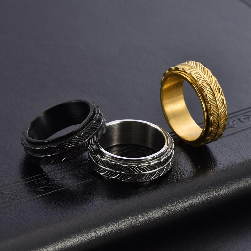 Herrs  Coola Rringar Fiskstjärtform Roterande Metall Spinner Fidget Anti Stress Och Ångest Ring Vintage Smycken 2025