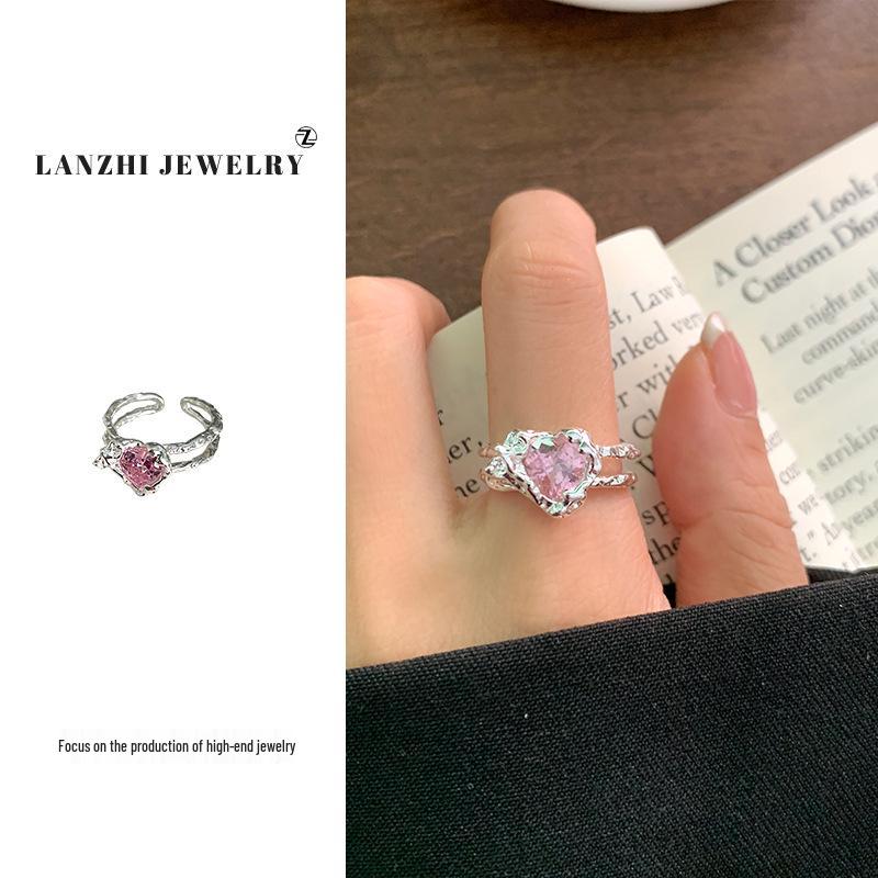 

Не тускнеющее корейское кольцо с розовым цирконом в форме сердца из стерлингового серебра 925 пробы для женщин Adjustable