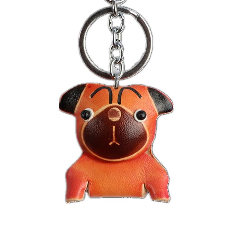 First Layer Cowhide Creative Puppy French Dog Pendant Bag Pendant Accessories Car Zodiac Keychain Gifts
