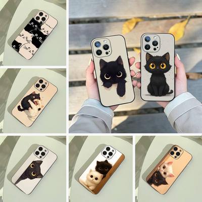 Cartoon Cats Phone Case For iPhone 17,16,15,14,13,12,11 Pro Max,16Plus,XS Soft Black Cover