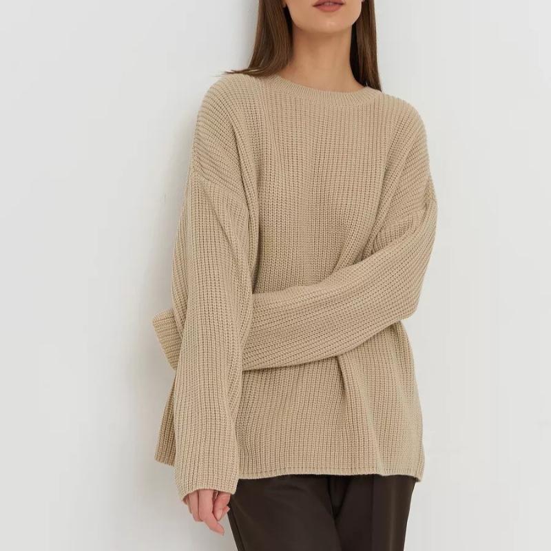 

European and American autumn and winter round neck loose long sleeved basic casual fashion women s knitted sweater One Size (OneSise) хаки