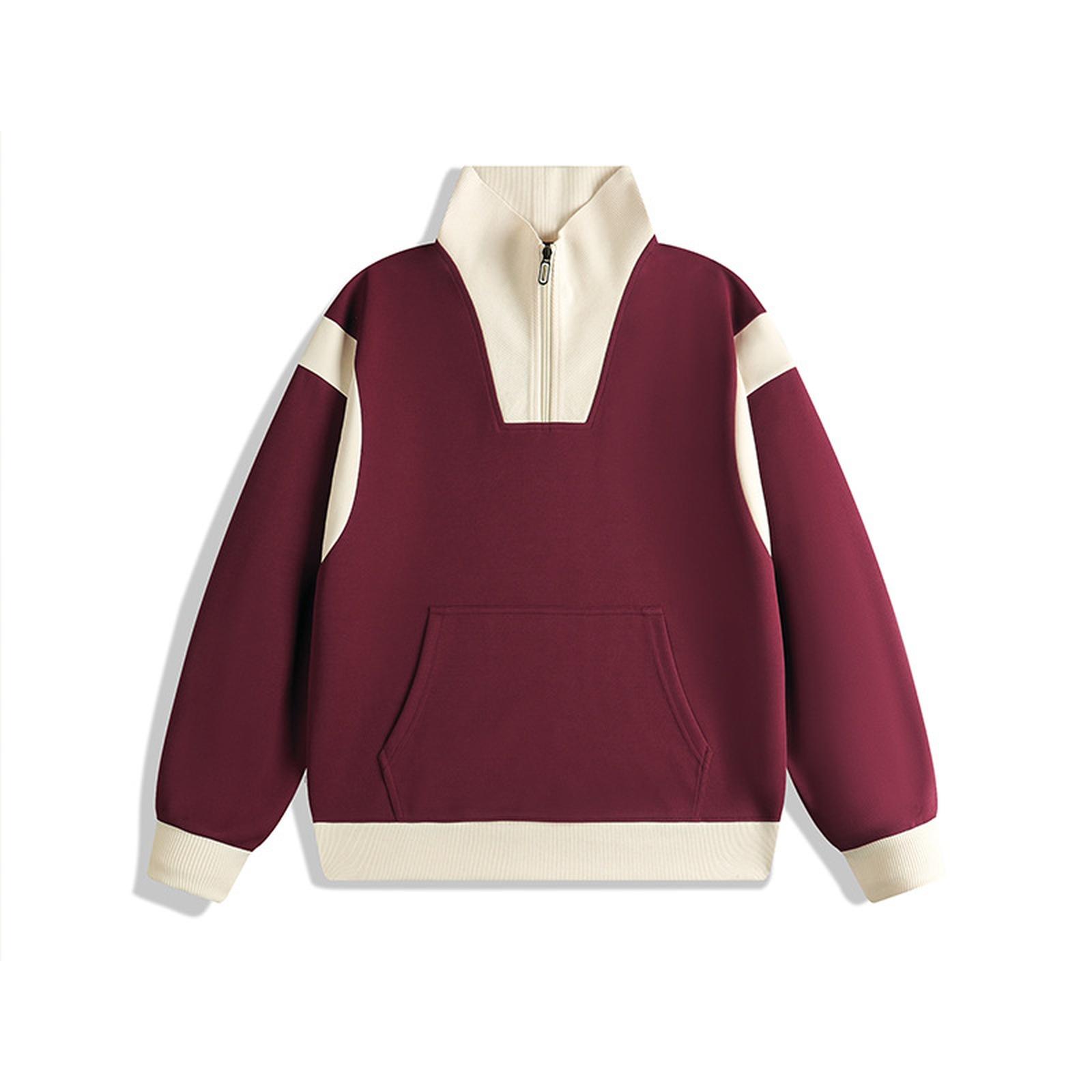 

Новая Мода Спортивная Толстовка в Полоску Цветная Лоскутная Футболка с Длинным Рукавом Мужская и Женская Свободная Повседневная Толстовка на Молнии со Стойкой XL винный