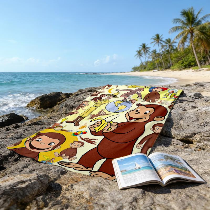 1pc Curious George (6) Beach Towel, Beach and Seaside Swimming Pool Equipment, Fashion Pattern, Rectangular, Travel Essentials