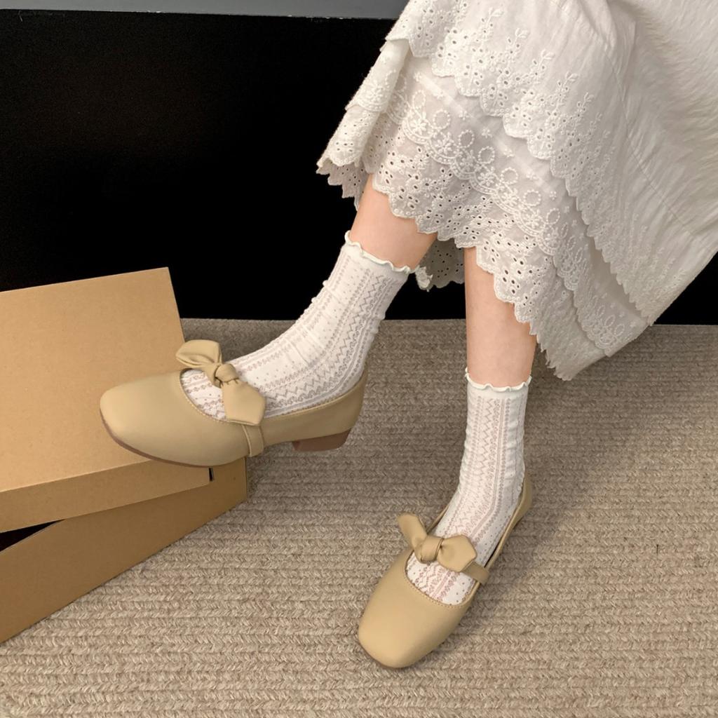 White French Retro Thick Heel Heightening Shallow Mouth Single Shoes Women's 2025 New Summer Skirt Versatile Mary Jane Shoes