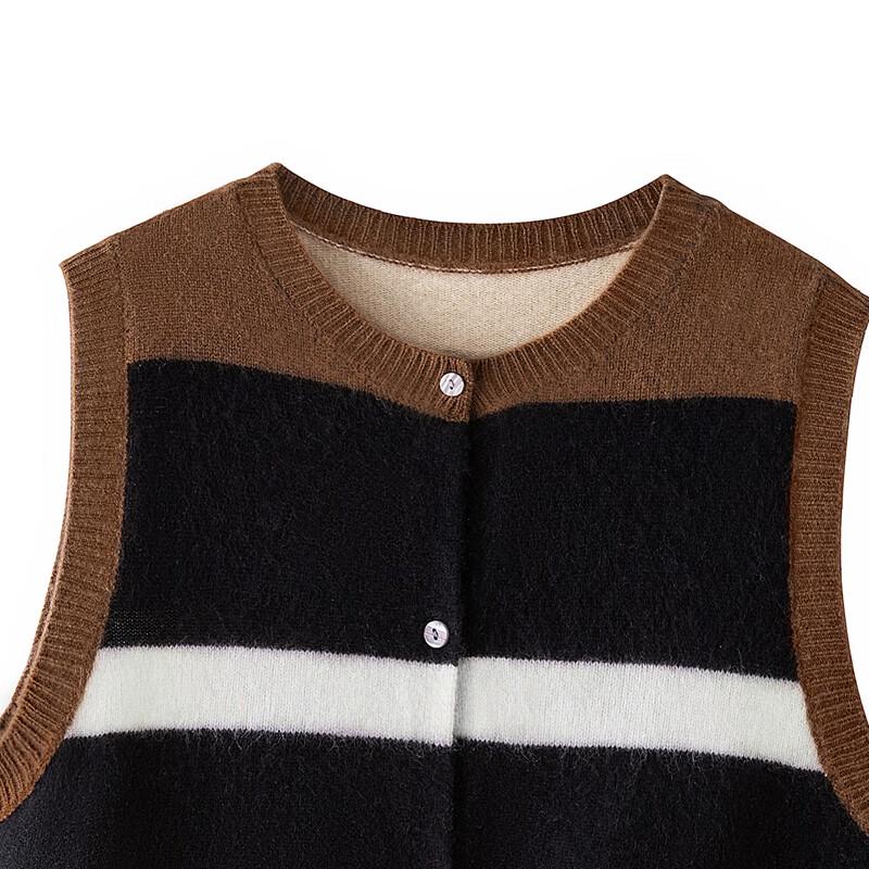 Women's Striped Single-Breasted Round Neck Vest