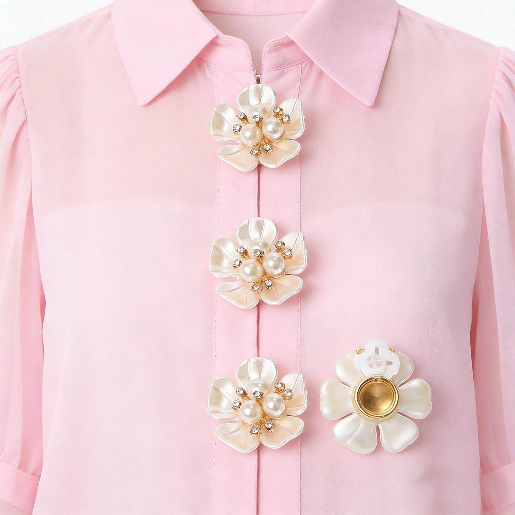 Luxury Imitation Shell Pearl Flower Shirt Sleeve Button Elegant Copper Cufflinks Button Cover Accessories for Women and Men
