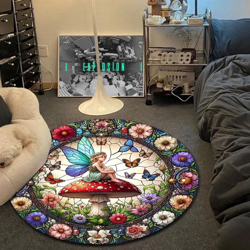 Elegant Round Mandala Multicolor Rug Mat, Non-Slip Floor Mat for Bathroom