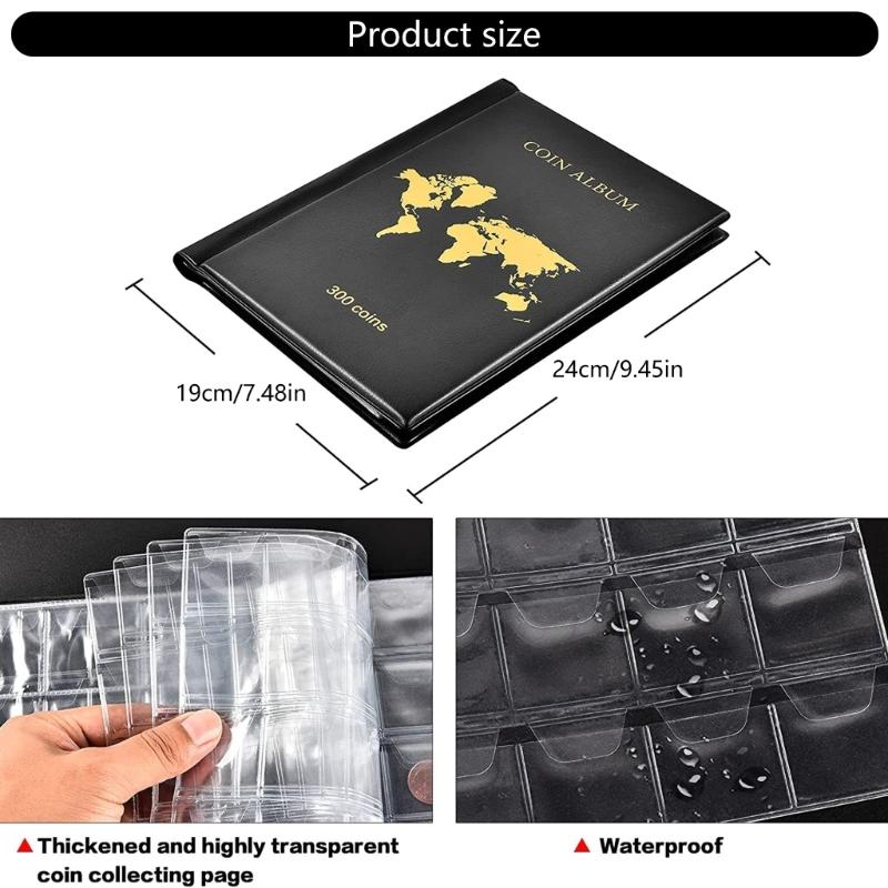 300 Capacity Coin Collection Album Leather PVC Construction Display Organizers For Currency Pennies Quarters Storage