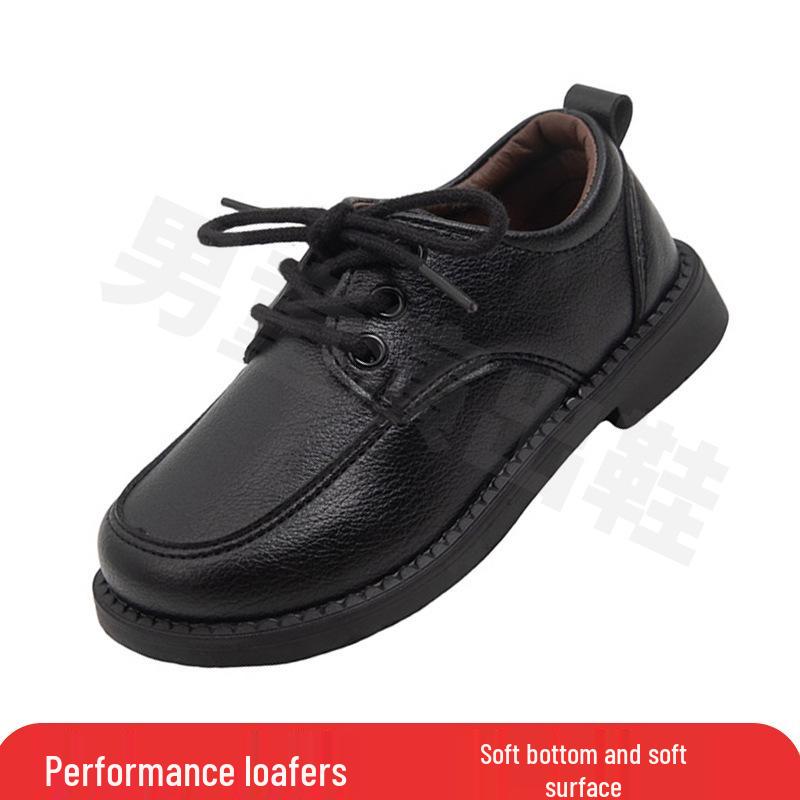 Boys' Black Leather Velcro Shoes - Soft Sole Performance Shoes for Spring/Autumn