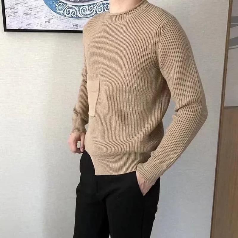 

Men s New Versatile Long-sleeved Casual Solid ColorC Irregular Tops for Autumn Winter S хакі