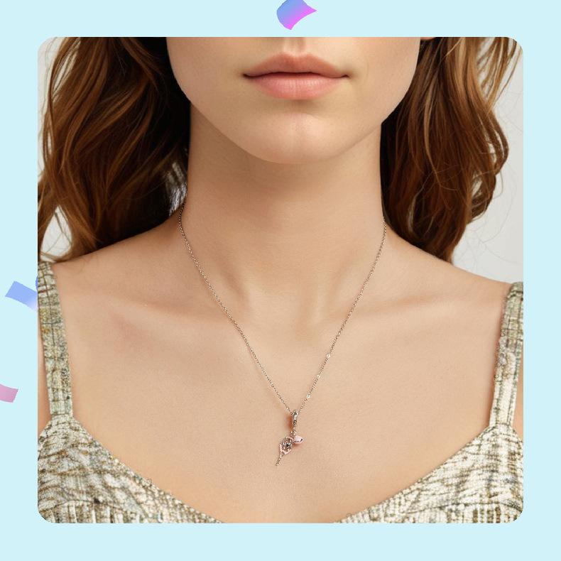 Accessoires Pendentif Tennis Goutte Rose, Exquis et Mignon Argent Sterling S925 Perlé Accessoires de Bijouterie.