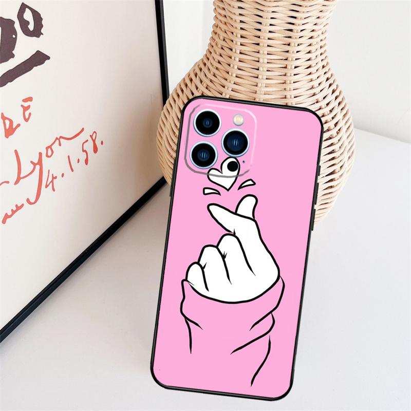 Kpop Hand Finger Heart Phone Case For iPhone 17 Pro Max 14 13 12 11 15 16 Pro Max mini 15 16 Plus 16e Back Cover