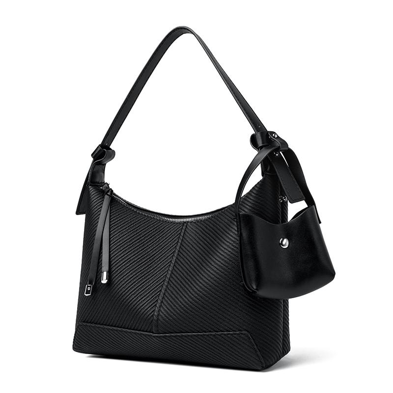 Women's Textured Hobo Bag Stylish Shoulder Bag with Detachable Small Pouch for Daily Use