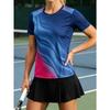 Women's Sports Short-sleeved T-shirt, Summer Fashion Gradient Contrasting Geometric Print Crew Neck Sweatshirt