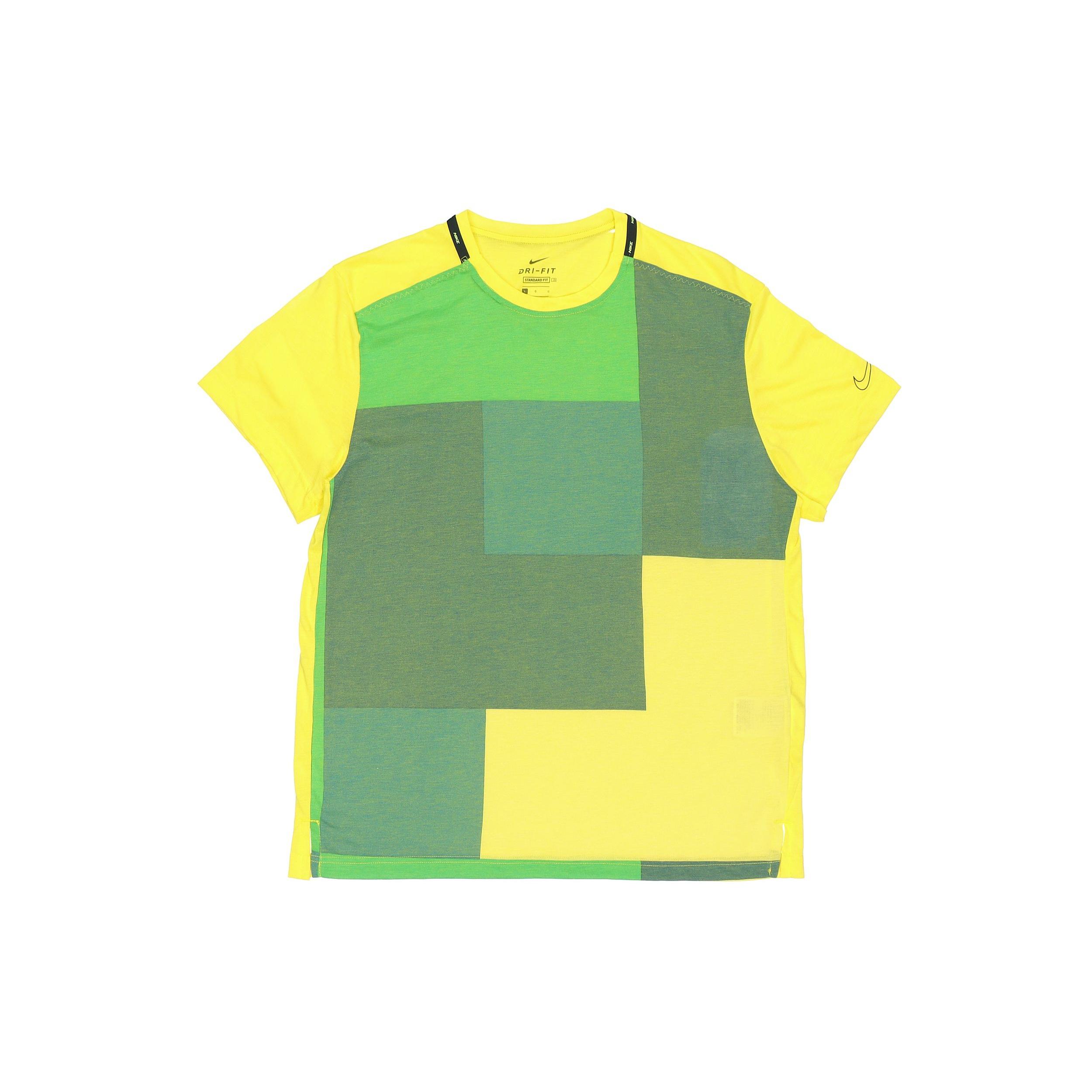 Nike Training Top Multicolor Splicing Breathable Sports Short Sleeve Yellow Green Yellowgreen Men s CJ4743-731 L