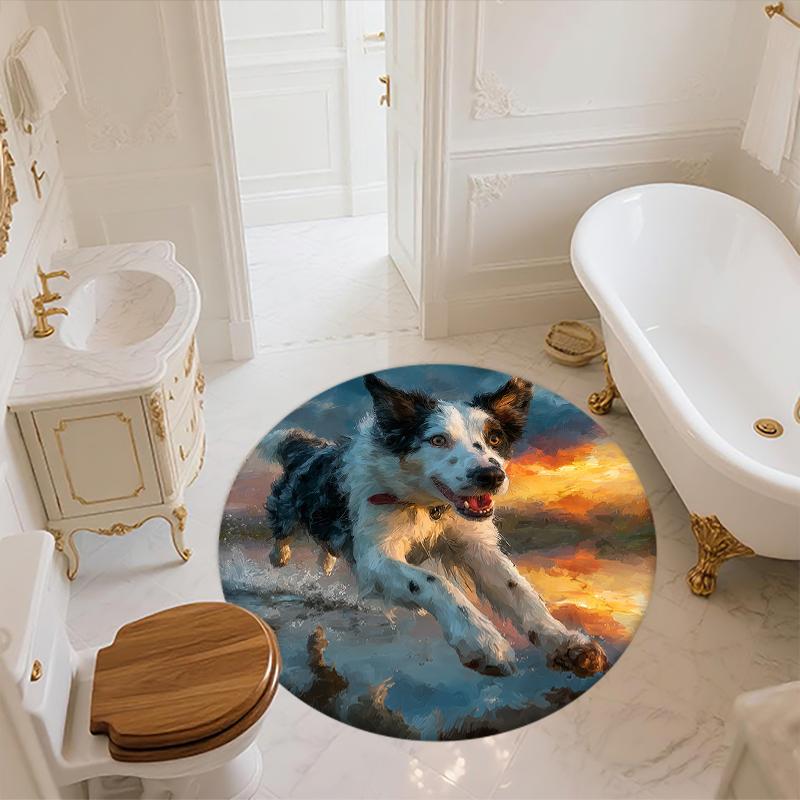 Runder Teppich mit Border Collie Muster, Teppich für Wohnzimmer, Schlafzimmer, Spielzimmer, Rutschfeste Bodenmatte, Weihnachtsgeschenke und Geburtstagsgeschenke.