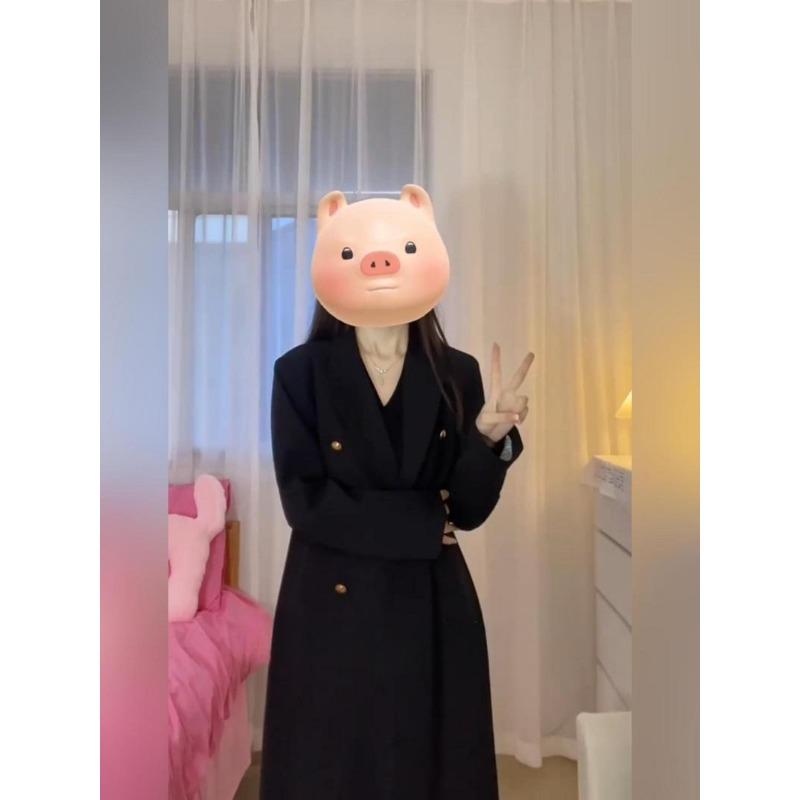 Women Black Suit Autumn Casual Fashion Long Coat Loose Fit Trendy Stylish Jacket Outerwear