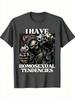 Cooles Skelett-Krieger-T-Shirt Mit Kräftigem Textdruck Unisex Oversized Passform Atmungsaktives Gewebe Für Den Täglichen Gebrauch