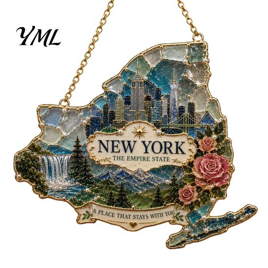 Holiday Ornament for Wall State Heritage Christmas Ornaments, Acrylic Sea Glass America States DIY Party Ornaments Hanging Decoration Xmas Tree, Home