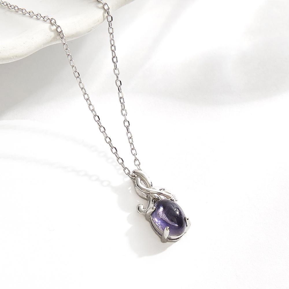 Elegant Tree Leaves Design 925 Sterling Silver Pendant necklace Natural Iolite oval 6*8mm fine jewelry for women's party gifts