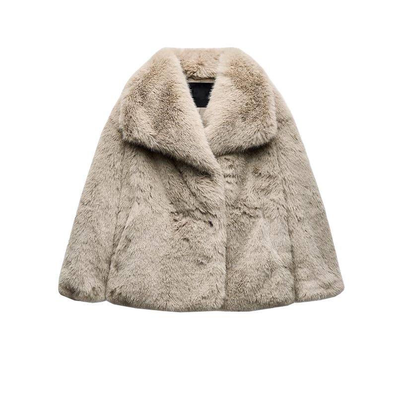 

Осень и Зима Новый Женский Модный Стиль Лацкан Длинные Рукава Эффект Искусственного Меха Короткое Пальто Верхняя Одежда 4369248 Dark taupe L