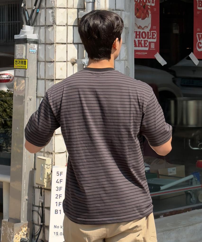 URBANDTYPE Vintage Label Striped T-Shirt_Charcoal