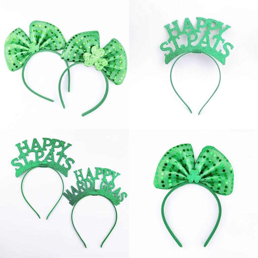 St. Patricks Day Hair Band Bow Tie Shamrock Green Irish Headband Girl Party Gift