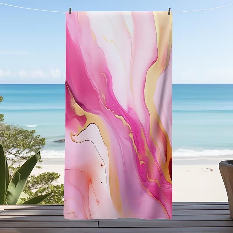 Blush Gold Watercolor Swirl Beach Towel, Romantic Abstract Print Quick Dry Towel for Women