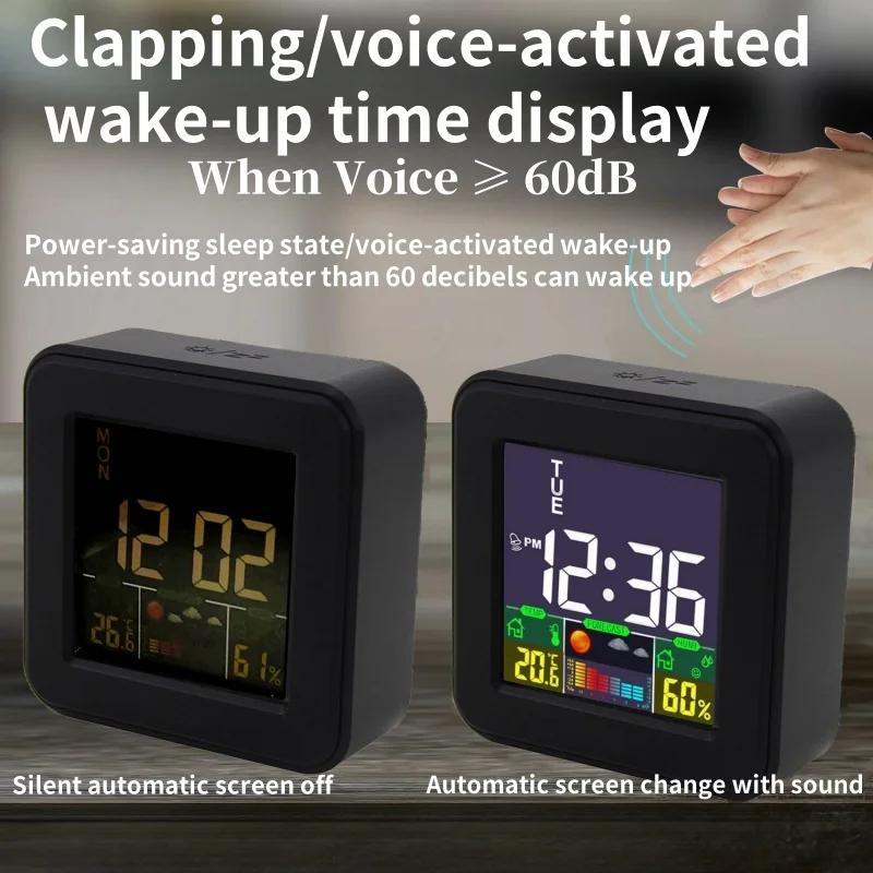 Meteorologická stanice Mini digitální budík s hlasovým ovládáním Podsvícení TEPLOTA Vlhkost Týden Odložené buzení Stolní hodiny 12/24H LCD hodiny