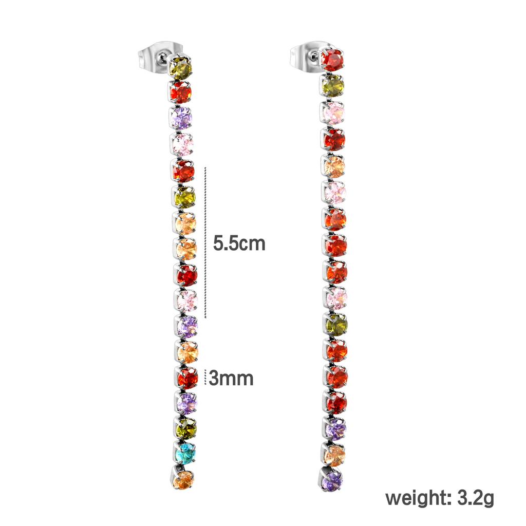 Fashionable And Luxurious Round Colorful Zircon Fringe Earrings With Exquisite Chain Accessories Versatile Ear Jewelry