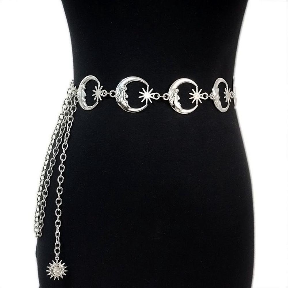 European & American Vintage Heart Waist Chain with Moon Star Pendant for Women