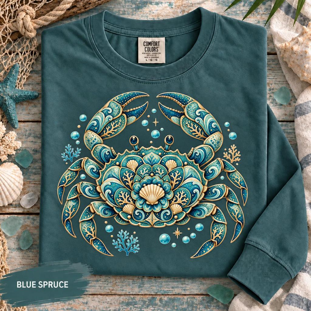Ocean Crab T Shirt, Nautical Sea Life Shirt, Blue Crab Mandala Tee, Coastal Marine Animal Gift, Beach Lover Shirt, Ocean Art Tee