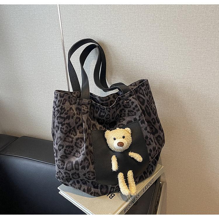 

Полотняна сумка з леопардовим принтом, жіноча велика місткість, нова осінь і зима 2024, універсальна повсякденна сумка для покупок через плече