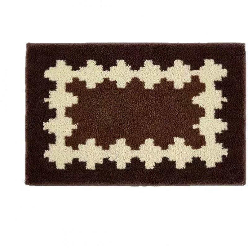 Soft Faux Wool Bath Mat Bathroom Entryway Non-Slip Floor Rug Modern Minimalist Style Washable Plush Doormat