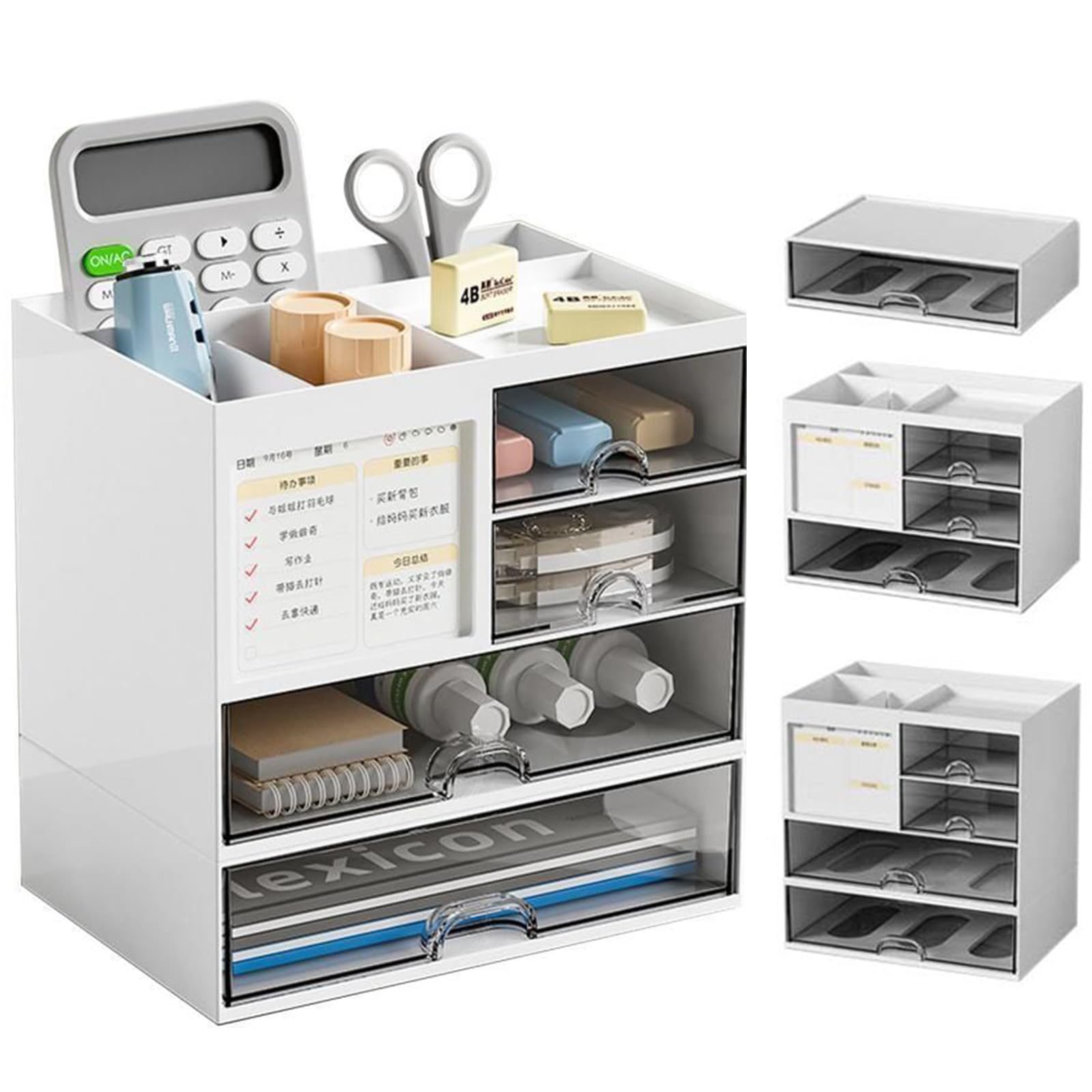 

Xawslife Multifunctional Desk Organizer with 4 Drawers for Small Item Storage, Stationery Storage, Pen Holder, Remote Controls, Cosmetics, and More,