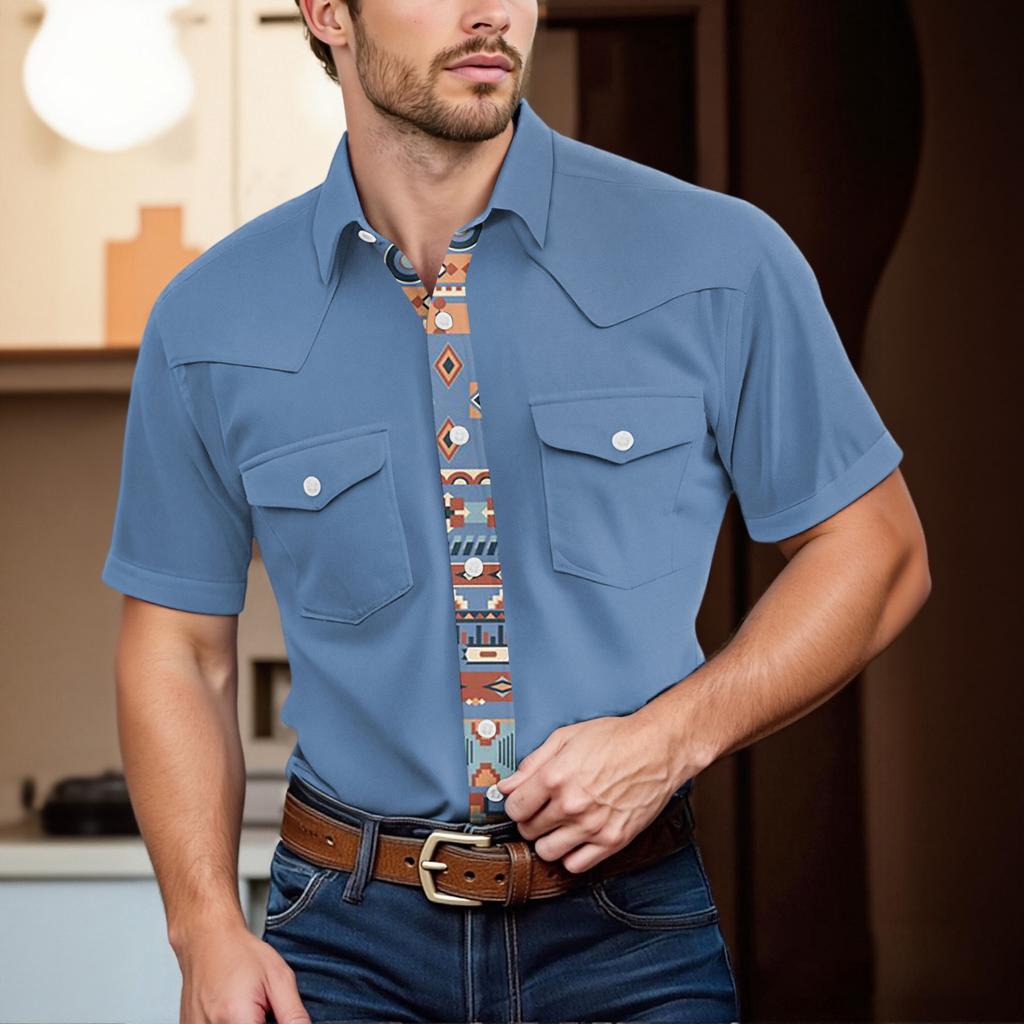 Men'S Fashionable Lapel And Shoulder Length Short Sleeved Casual Top