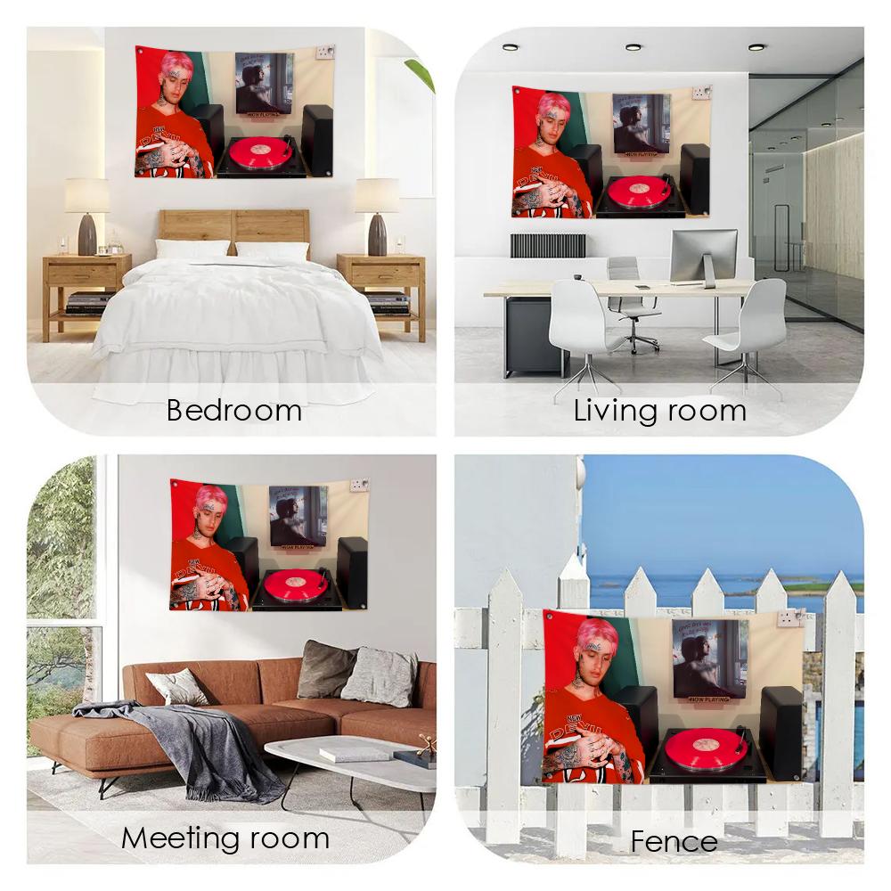 L-LilPeeps Rap Singer Music Flags Interior Wall Hanging Background Art Banner Bedroom Home Living Room Outdoor Party Decor