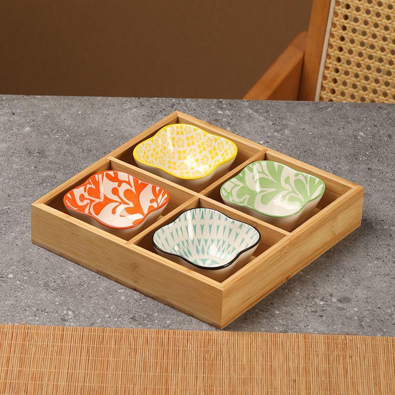 Bamboo Nine-Compartment Snack Tray for Dried Fruits and Hot Pot Side Dishes