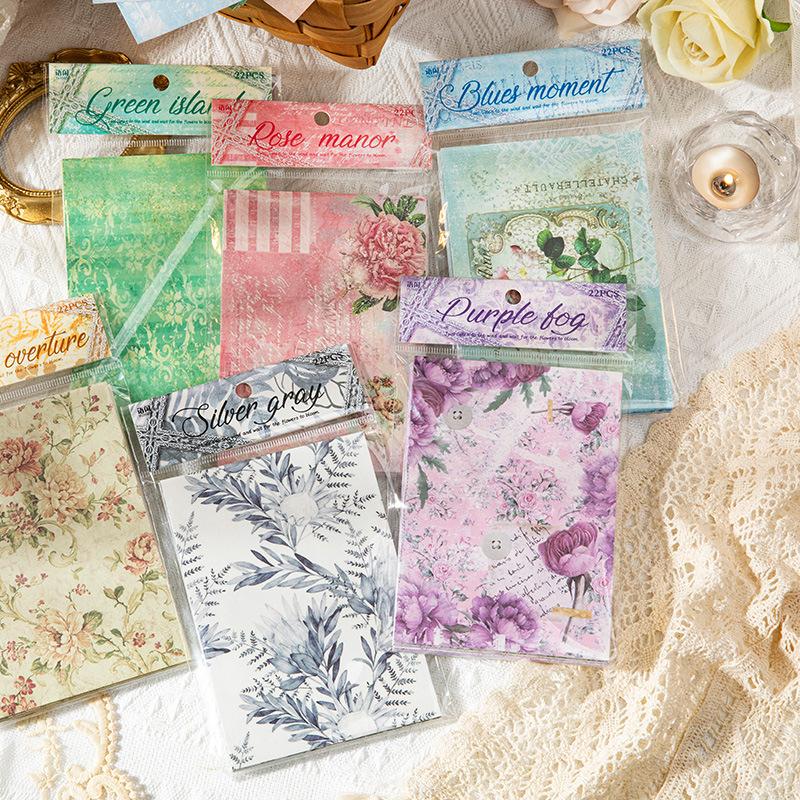 22pcs/lot Memo Pads Material Paper The flowering period is like a dream Junk Journal Scrapbooking  Retro Background Decoration