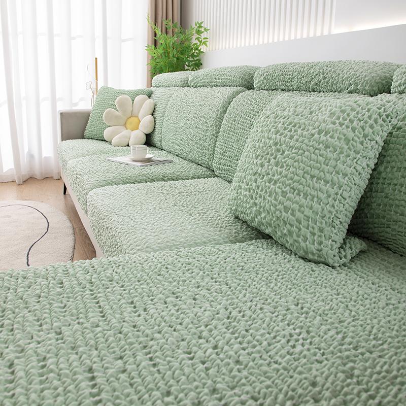 Cream Seersucker Sofa Seat Cushion Cover, Fully Encased Elastic Cover, Anti-Slip, Durable,Furniture Protector Pets Friendly 1Pc