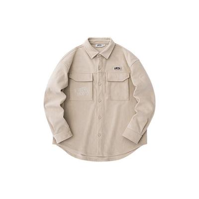 Solid Color Single-Breasted Fleece Long Sleeve Shirt Unisex Shirts Planet-Brown 172348101-2