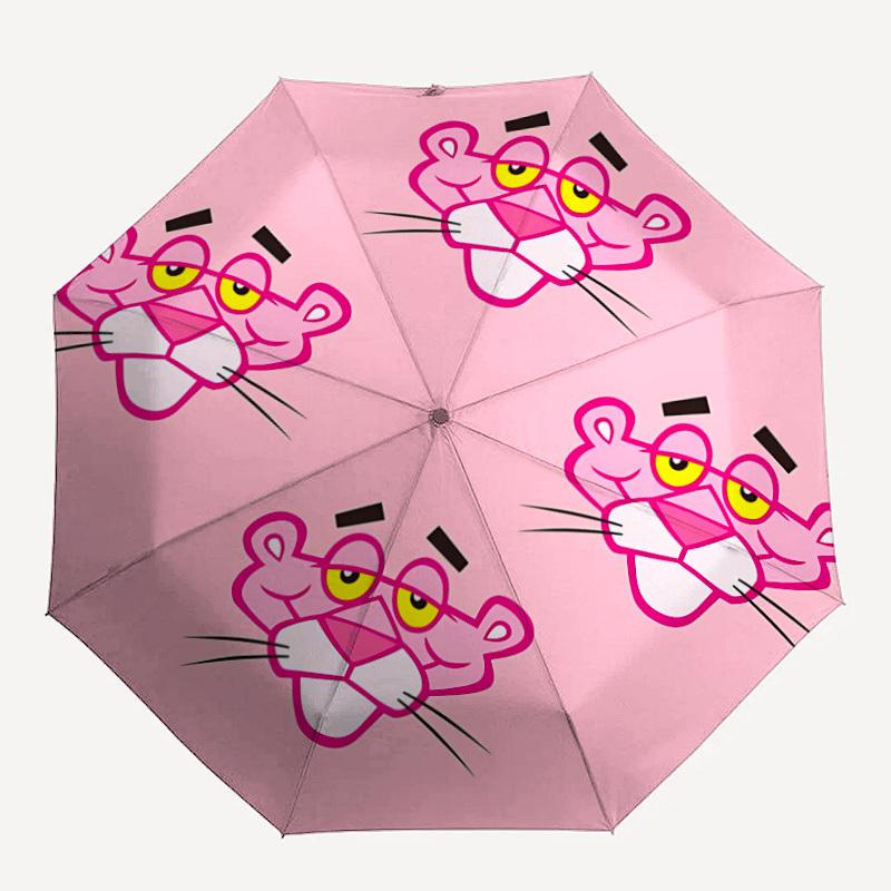 1pc Pink Panther Pattern Automatic Umbrella 8-Rib Portable Folding Black Iron Frame for Outdoor, Beach, Travel a0905176