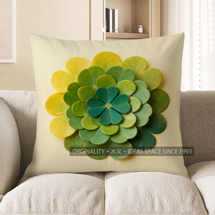 2D Happy St. Patrick'S Day Four-Leaf Clover Pillow Pattern Cushion Cover Suitable For Sofa Bedroom Car Pillow Cover